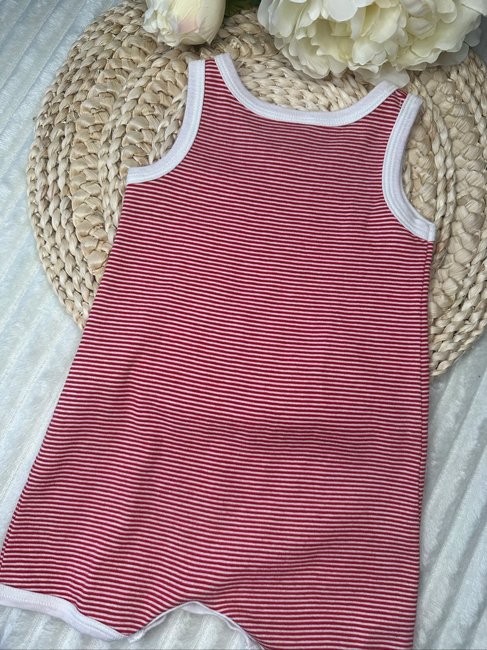 Barboteuse Petit Bateau 12 mois rayé rouge et blanc  – photo 6